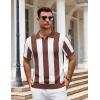COOFANDY Mens Knit Polo Shirts V Neck Short Sleeve Stretch Polo T Shirt Casual Golf Shirts(Coffee – White Stripes)