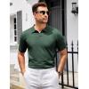 COOFANDY Mens Knit Polo Shirts V Neck Short Sleeve Stretch Polo T Shirt Casual Golf Shirts(Dark Green)