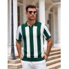 COOFANDY Mens Knit Polo Shirts V Neck Short Sleeve Stretch Polo T Shirt Casual Golf Shirts(Green – White Stripes)