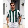 COOFANDY Mens Knit Polo Shirts V Neck Short Sleeve Stretch Polo T Shirt Casual Golf Shirts(Green – White Stripes)