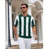 COOFANDY Mens Knit Polo Shirts V Neck Short Sleeve Stretch Polo T Shirt Casual Golf Shirts(Green – White Stripes)