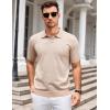 COOFANDY Mens Knit Polo Shirts V Neck Short Sleeve Stretch Polo T Shirt Casual Golf Shirts(Khaki)