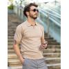 COOFANDY Mens Knit Polo Shirts V Neck Short Sleeve Stretch Polo T Shirt Casual Golf Shirts(Khaki)