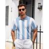 COOFANDY Mens Knit Polo Shirts V Neck Short Sleeve Stretch Polo T Shirt Casual Golf Shirts(Light Blue – White Stripes)