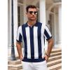 COOFANDY Mens Knit Polo Shirts V Neck Short Sleeve Stretch Polo T Shirt Casual Golf Shirts(Navy Blue – White Stripes)