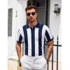 COOFANDY Mens Knit Polo Shirts V Neck Short Sleeve Stretch Polo T Shirt Casual Golf Shirts(Navy Blue – White Stripes)