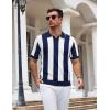 COOFANDY Mens Knit Polo Shirts V Neck Short Sleeve Stretch Polo T Shirt Casual Golf Shirts(Navy Blue – White Stripes)