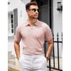 COOFANDY Mens Knit Polo Shirts V Neck Short Sleeve Stretch Polo T Shirt Casual Golf Shirts(Pink)