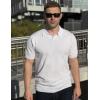 COOFANDY Mens Knit Polo Shirts V Neck Short Sleeve Stretch Polo T Shirt Casual Golf Shirts(White)