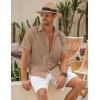COOFANDY Mens Shirt Casual Button Down Short Sleeve Shirt Summer Cotton Linen Beach Shirts(Dark Khaki)