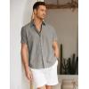 COOFANDY Mens Shirt Casual Button Down Short Sleeve Shirt Summer Cotton Linen Beach Shirts(Grey)