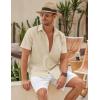 COOFANDY Mens Shirt Casual Button Down Short Sleeve Shirt Summer Cotton Linen Beach Shirts(Khaki)