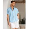 COOFANDY Mens Shirt Casual Button Down Short Sleeve Shirt Summer Cotton Linen Beach Shirts(Light Blue)