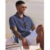 COOFANDY Mens Shirt Casual Button Down Short Sleeve Shirt Summer Cotton Linen Beach Shirts(Navy Blue)