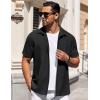 COOFANDY Mens Short Sleeve Button Down Shirts Waffle Shirt Casual Beach Summer Shirts Wrinkle Free Vacation Shirts(A-black)
