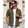 COOFANDY Mens Short Sleeve Button Down Shirts Waffle Shirt Casual Beach Summer Shirts Wrinkle Free Vacation Shirts(Army Green)