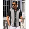 COOFANDY Mens Short Sleeve Button Down Shirts Waffle Shirt Casual Beach Summer Shirts Wrinkle Free Vacation Shirts(Black Ash Combo)