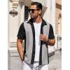 COOFANDY Mens Short Sleeve Button Down Shirts Waffle Shirt Casual Beach Summer Shirts Wrinkle Free Vacation Shirts(Black Ash Combo)