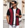 COOFANDY Mens Short Sleeve Button Down Shirts Waffle Shirt Casual Beach Summer Shirts Wrinkle Free Vacation Shirts(Black Burgundy Combo)