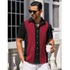 COOFANDY Mens Short Sleeve Button Down Shirts Waffle Shirt Casual Beach Summer Shirts Wrinkle Free Vacation Shirts(Black Burgundy Combo)