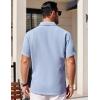 COOFANDY Mens Short Sleeve Button Down Shirts Waffle Shirt Casual Beach Summer Shirts Wrinkle Free Vacation Shirts(Blue)