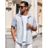 COOFANDY Mens Short Sleeve Button Down Shirts Waffle Shirt Casual Beach Summer Shirts Wrinkle Free Vacation Shirts(Blue White)