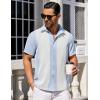 COOFANDY Mens Short Sleeve Button Down Shirts Waffle Shirt Casual Beach Summer Shirts Wrinkle Free Vacation Shirts(Blue White)