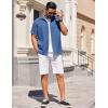 COOFANDY Mens Short Sleeve Button Down Shirts Waffle Shirt Casual Beach Summer Shirts Wrinkle Free Vacation Shirts(Dark Blue)
