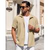 COOFANDY Mens Short Sleeve Button Down Shirts Waffle Shirt Casual Beach Summer Shirts Wrinkle Free Vacation Shirts(Khaki)