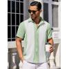 COOFANDY Mens Short Sleeve Button Down Shirts Waffle Shirt Casual Beach Summer Shirts Wrinkle Free Vacation Shirts(Mint White Combo)