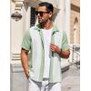COOFANDY Mens Short Sleeve Button Down Shirts Waffle Shirt Casual Beach Summer Shirts Wrinkle Free Vacation Shirts(Mint White Combo)