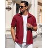 COOFANDY Mens Short Sleeve Button Down Shirts Waffle Shirt Casual Beach Summer Shirts Wrinkle Free Vacation Shirts(Wine Red)