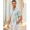 COOFANDY Mens Short Sleeve Wrinkle Free Shirt Casual Button Down Shirt Summer Dress Shirt(Stripe-green&white)