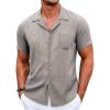 COOFANDY Men’s Casual Button Down Shirts Short Sleeve Summer Beach Shirt Cuban Vacation Textured Shirts with Pocket(Brown)