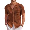 COOFANDY Men’s Knit Button Down Shirt Short Sleeve Vintage Polo Shirts Summer Casual Beach Tops(Caramel)