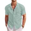 COOFANDY Men’s Knit Button Down Shirt Short Sleeve Vintage Polo Shirts Summer Casual Beach Tops(Ice Green)