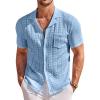 COOFANDY Men’s Knit Button Down Shirt Short Sleeve Vintage Polo Shirts Summer Casual Beach Tops(Light Blue)