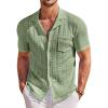 COOFANDY Men’s Knit Button Down Shirt Short Sleeve Vintage Polo Shirts Summer Casual Beach Tops(Light Green)