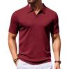 COOFANDY Mens Knit Polo Shirts V Neck Short Sleeve Stretch Polo T Shirt Casual Golf Shirts(Wine Red)