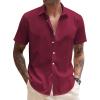 COOFANDY Mens Shirt Casual Button Down Short Sleeve Shirt Summer Cotton Linen Beach Shirts(Crimson)