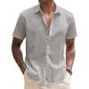 COOFANDY Mens Shirt Casual Button Down Short Sleeve Shirt Summer Cotton Linen Beach Shirts(Grey)