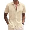 COOFANDY Mens Shirt Casual Button Down Short Sleeve Shirt Summer Cotton Linen Beach Shirts(Khaki)