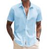 COOFANDY Mens Shirt Casual Button Down Short Sleeve Shirt Summer Cotton Linen Beach Shirts(Light Blue)