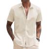 COOFANDY Mens Shirt Casual Button Down Short Sleeve Shirt Summer Cotton Linen Beach Shirts(Light Khaki)