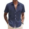 COOFANDY Mens Shirt Casual Button Down Short Sleeve Shirt Summer Cotton Linen Beach Shirts(Navy Blue)