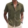 COOFANDY Mens Shirt Casual Button Down Short Sleeve Shirt Summer Cotton Linen Beach Shirts(Olive Green)