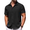 COOFANDY Mens Short Sleeve Button Down Shirts Waffle Shirt Casual Beach Summer Shirts Wrinkle Free Vacation Shirts(A-black)