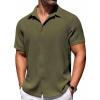 COOFANDY Mens Short Sleeve Button Down Shirts Waffle Shirt Casual Beach Summer Shirts Wrinkle Free Vacation Shirts(Army Green)
