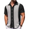 COOFANDY Mens Short Sleeve Button Down Shirts Waffle Shirt Casual Beach Summer Shirts Wrinkle Free Vacation Shirts(Black Ash Combo)