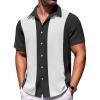 COOFANDY Mens Short Sleeve Button Down Shirts Waffle Shirt Casual Beach Summer Shirts Wrinkle Free Vacation Shirts(Black White)
